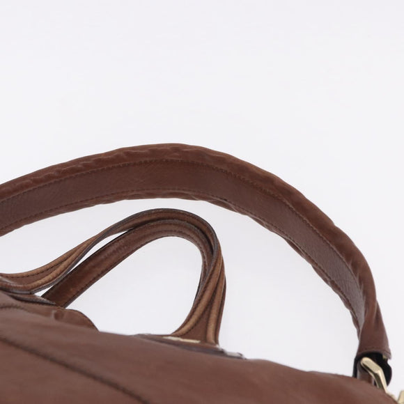GIVENCHY Hand Bag Leather 2way Brown Gold Tone Auth ka5437