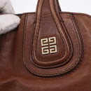 GIVENCHY Hand Bag Leather 2way Brown Gold Tone Auth ka5437-16