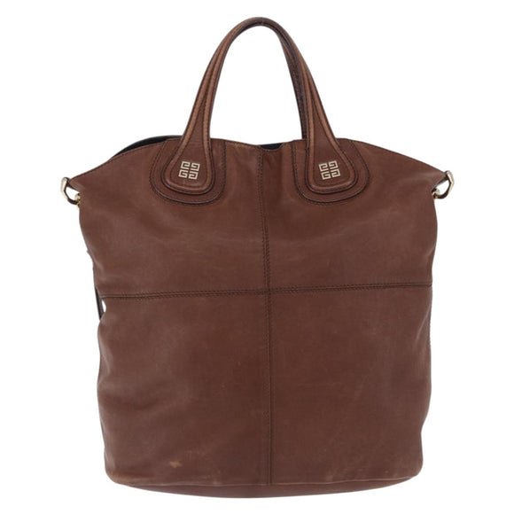 GIVENCHY Hand Bag Leather 2way Brown Gold Tone Auth ka5437