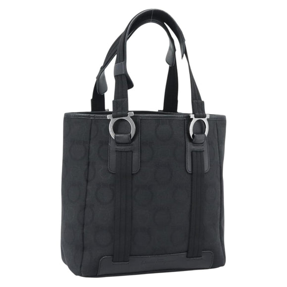 Salvatore Ferragamo Gancini Hand Bag Canvas Black Silver Auth ka5438