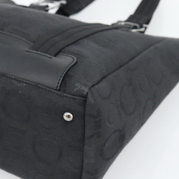 Salvatore Ferragamo Gancini Hand Bag Canvas Black Silver Auth ka5438