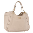 Salvatore Ferragamo Gancini Hand Bag Leather Beige Gold Tone Auth ka5439-1