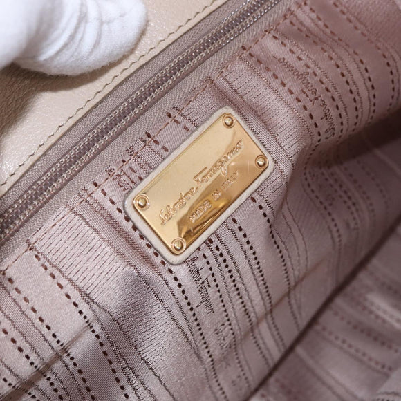 Salvatore Ferragamo Gancini Hand Bag Leather Beige Gold Tone Auth ka5439