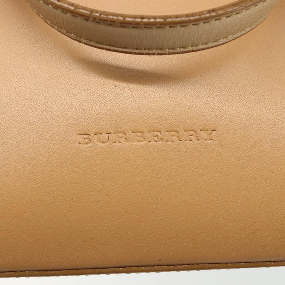BURBERRY Hand Bag Leather Beige Gold Auth ka544