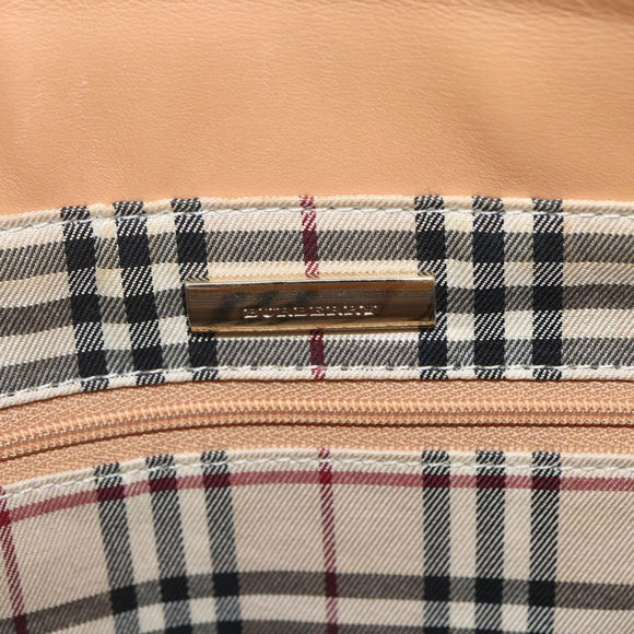 BURBERRY Hand Bag Leather Beige Gold Auth ka544