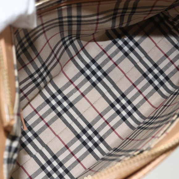 BURBERRY Hand Bag Leather Beige Gold Auth ka544