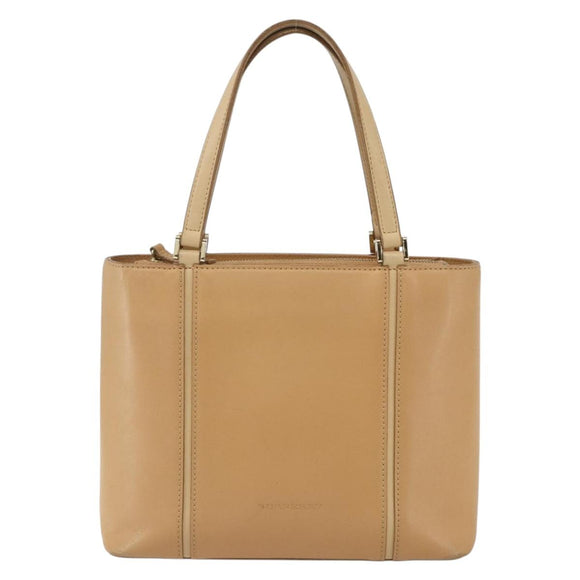 BURBERRY Hand Bag Leather Beige Gold Auth ka544