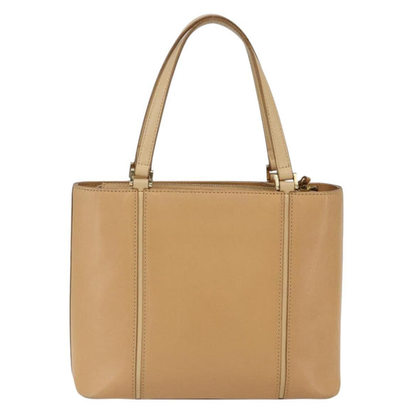 BURBERRY Hand Bag Leather Beige Gold Auth ka544