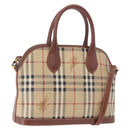 BURBERRY Nova Check Hand Bag PVC Leather 2way Beige Gold Tone Auth ka5442V-1