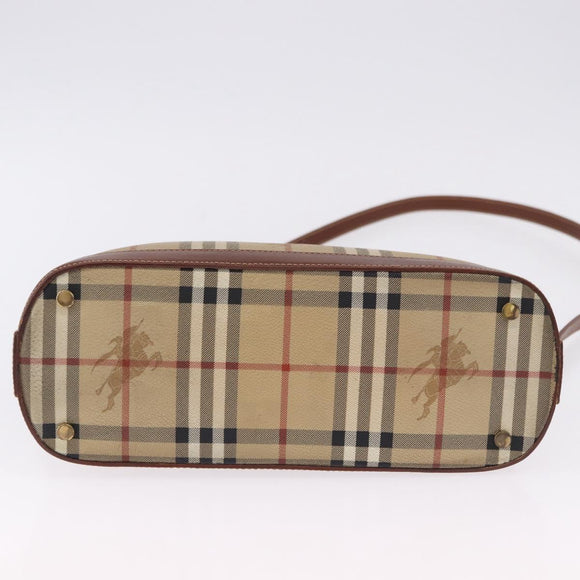 BURBERRY Nova Check Hand Bag PVC Leather 2way Beige Gold Tone Auth ka5442V
