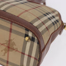 BURBERRY Nova Check Hand Bag PVC Leather 2way Beige Gold Tone Auth ka5442V-13