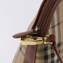 BURBERRY Nova Check Hand Bag PVC Leather 2way Beige Gold Tone Auth ka5442V-16