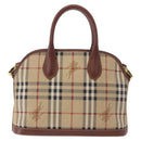 BURBERRY Nova Check Hand Bag PVC Leather 2way Beige Gold Tone Auth ka5442V-2