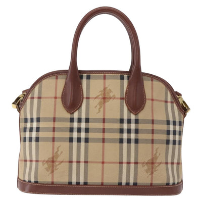 BURBERRY Nova Check Hand Bag PVC Leather 2way Beige Gold Tone Auth ka5442V - 0