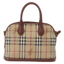 BURBERRY Nova Check Hand Bag PVC Leather 2way Beige Gold Tone Auth ka5442V-3