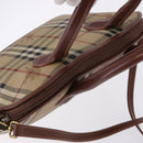 BURBERRY Nova Check Hand Bag PVC Leather 2way Beige Gold Tone Auth ka5442V-6
