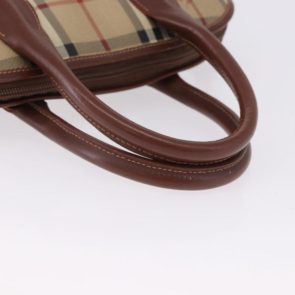 BURBERRY Nova Check Hand Bag PVC Leather 2way Beige Gold Tone Auth ka5442V