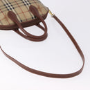 BURBERRY Nova Check Hand Bag PVC Leather 2way Beige Gold Tone Auth ka5442V-9