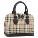 BURBERRY Nova Check Hand Bag PVC Leather Beige Gold Tone Auth ka5443V-1