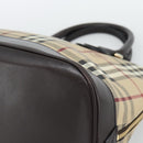 BURBERRY Nova Check Hand Bag PVC Leather Beige Gold Tone Auth ka5443V-10