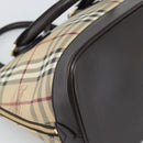 BURBERRY Nova Check Hand Bag PVC Leather Beige Gold Tone Auth ka5443V-13