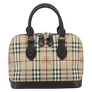 BURBERRY Nova Check Hand Bag PVC Leather Beige Gold Tone Auth ka5443V-2