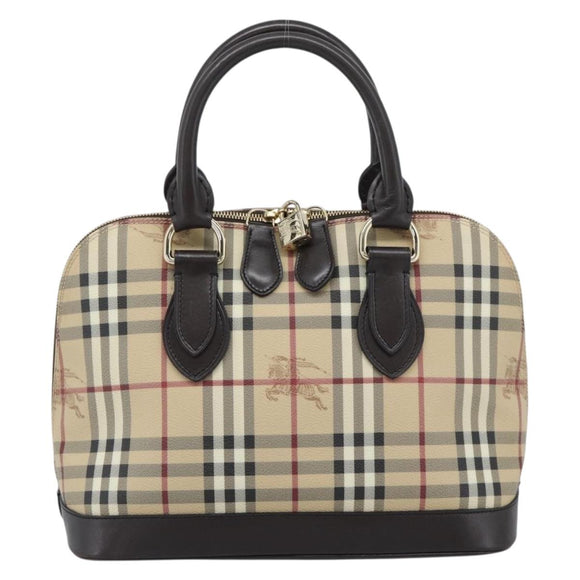 BURBERRY Nova Check Hand Bag PVC Leather Beige Gold Tone Auth ka5443V