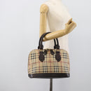 BURBERRY Nova Check Hand Bag PVC Leather Beige Gold Tone Auth ka5443V-25