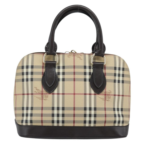 BURBERRY Nova Check Hand Bag PVC Leather Beige Gold Tone Auth ka5443V