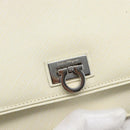 Salvatore Ferragamo Gancini Chain Shoulder Bag Leather Ivory Silver Auth ka5446V-14