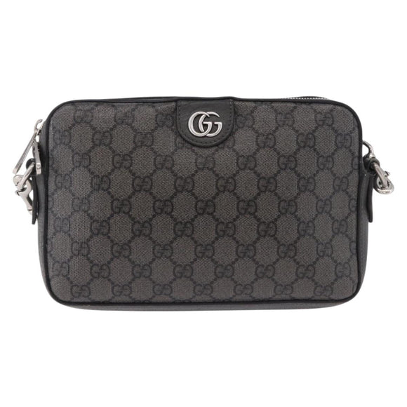 GUCCI GG Supreme Shoulder Bag PVC Leather Gray Silver 699439 Auth ka5448A