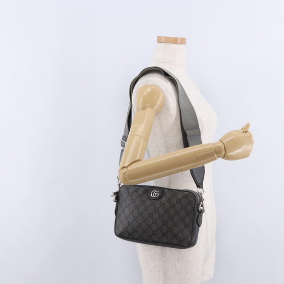 GUCCI GG Supreme Shoulder Bag PVC Leather Gray Silver 699439 Auth ka5448A