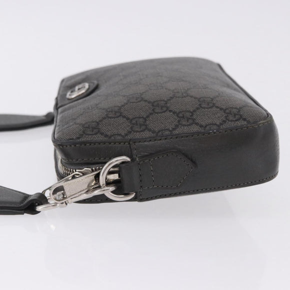 GUCCI GG Supreme Shoulder Bag PVC Leather Gray Silver 699439 Auth ka5448A