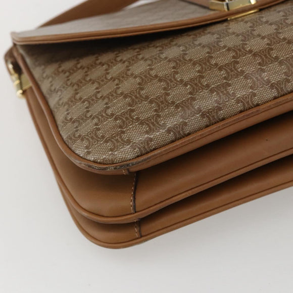 CELINE Macadam Canvas Shoulder Bag PVC Beige Gold Auth ka545