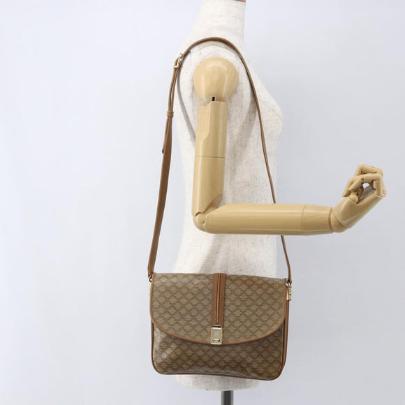 CELINE Macadam Canvas Shoulder Bag PVC Beige Gold Auth ka545