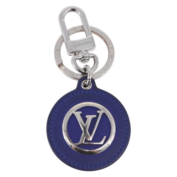 LOUIS VUITTON Porte Cles LV Padded Circle Metal Blue Silver M00744 Auth ka5451