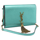 SAINT LAURENT Chain Shoulder Wallet Leather Green Gold Tone 452159 Auth ka5455V-1