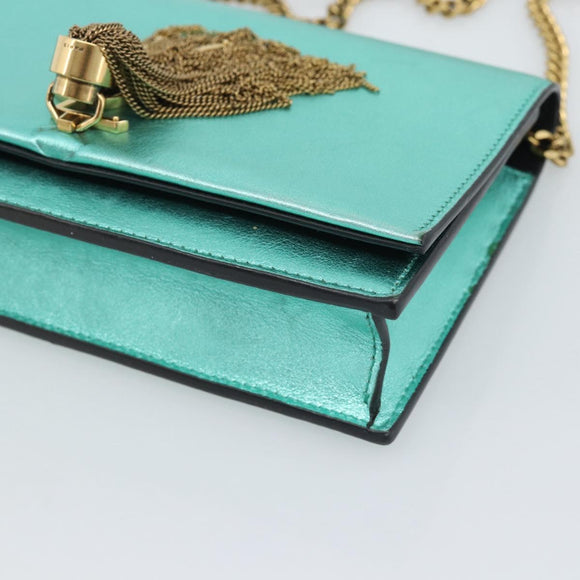 SAINT LAURENT Chain Shoulder Wallet Leather Green Gold Tone 452159 Auth ka5455V