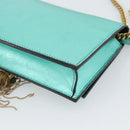 SAINT LAURENT Chain Shoulder Wallet Leather Green Gold Tone 452159 Auth ka5455V-12