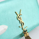 SAINT LAURENT Chain Shoulder Wallet Leather Green Gold Tone 452159 Auth ka5455V-15