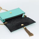 SAINT LAURENT Chain Shoulder Wallet Leather Green Gold Tone 452159 Auth ka5455V-16