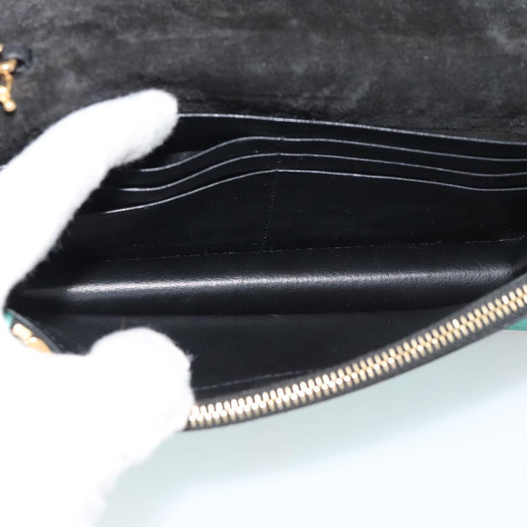 SAINT LAURENT Chain Shoulder Wallet Leather Green Gold Tone 452159 Auth ka5455V