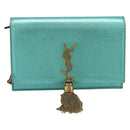 SAINT LAURENT Chain Shoulder Wallet Leather Green Gold Tone 452159 Auth ka5455V-2