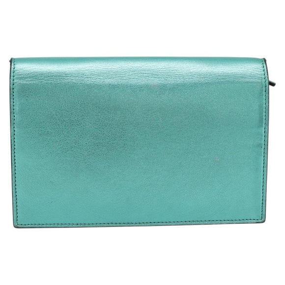 SAINT LAURENT Chain Shoulder Wallet Leather Green Gold Tone 452159 Auth ka5455V