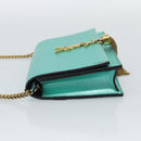 SAINT LAURENT Chain Shoulder Wallet Leather Green Gold Tone 452159 Auth ka5455V-4