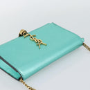 SAINT LAURENT Chain Shoulder Wallet Leather Green Gold Tone 452159 Auth ka5455V-6