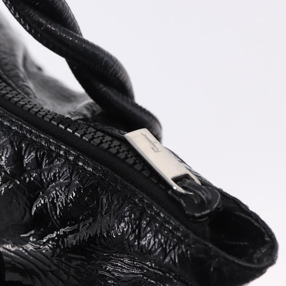 Salvatore Ferragamo Hand Bag Patent Black Silver Auth ka5460