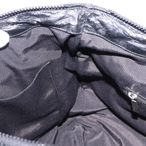 Salvatore Ferragamo Hand Bag Patent Black Silver Auth ka5460