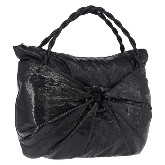 Salvatore Ferragamo Hand Bag Patent Black Silver Auth ka5460
