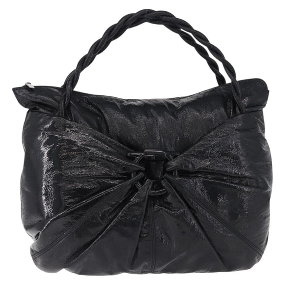 Salvatore Ferragamo Hand Bag Patent Black Silver Auth ka5460
